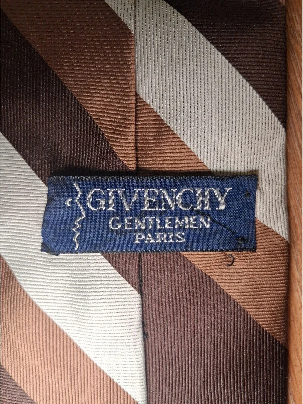 Givenchy Paris Silk Tie Brown Striped Multicolor Front Logo